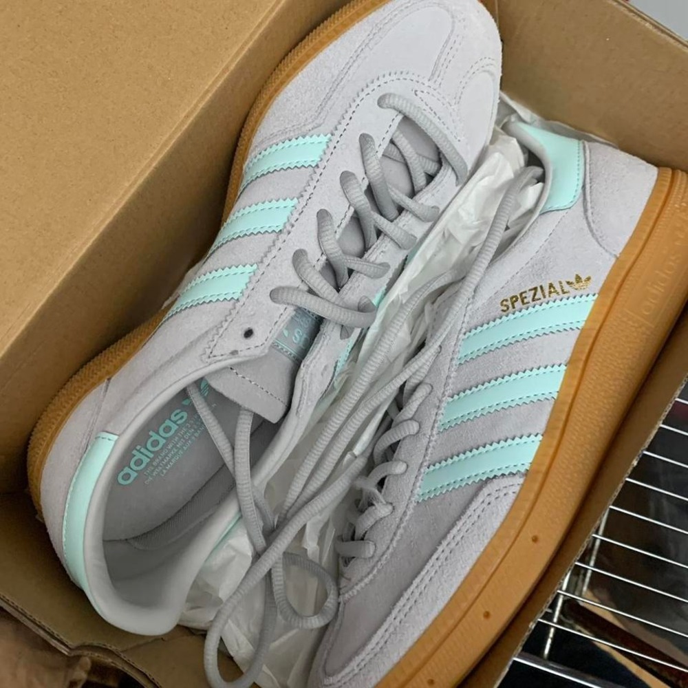 adidas Spezial Sneakers in Light Gray with Mint and Gum Sole